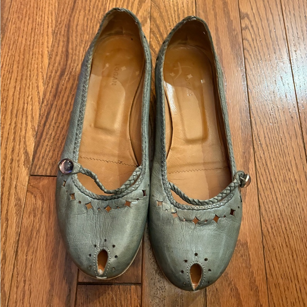 LOGAN Italian Leather Blue Mary Jane Flats